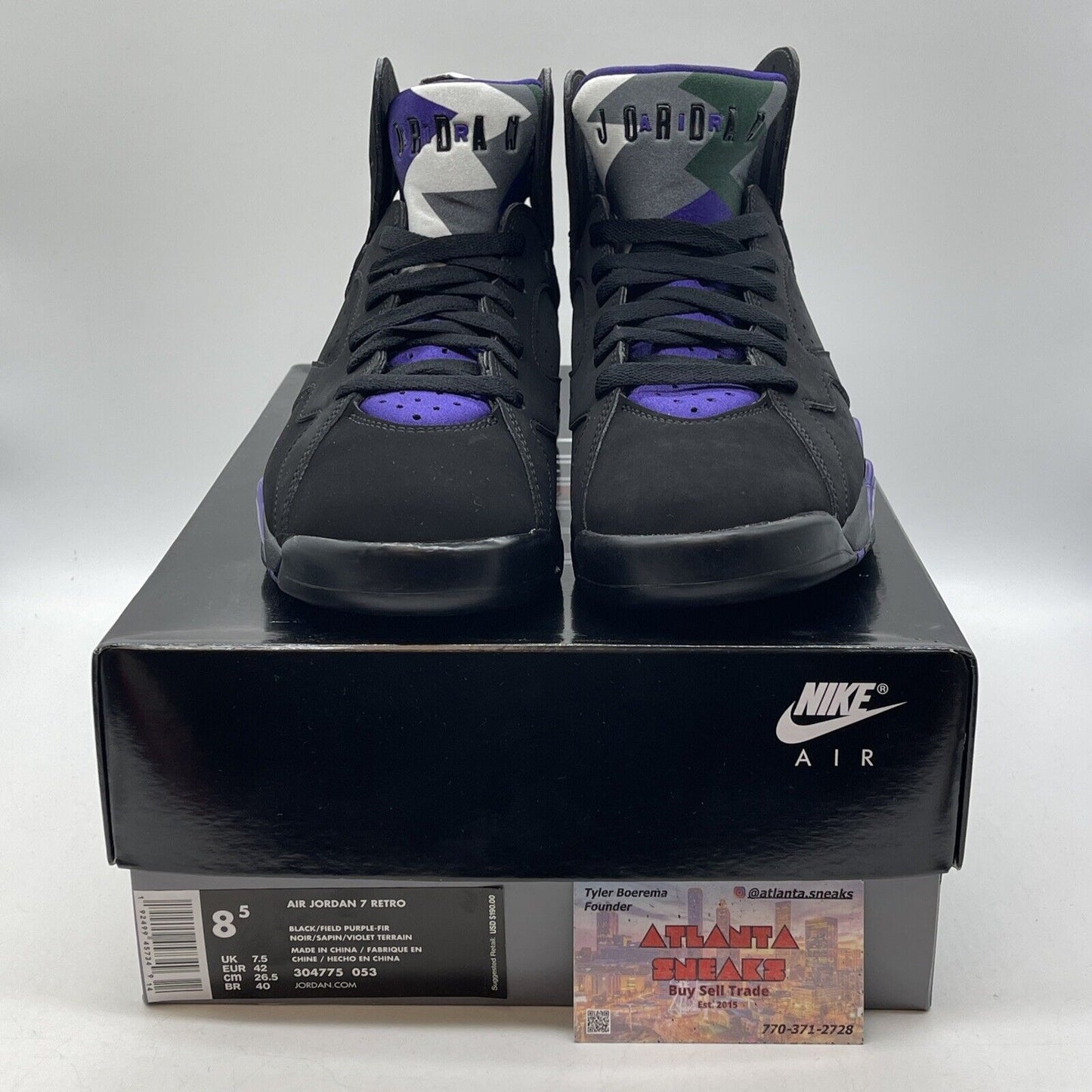Size 8.5 - Air Jordan 7 Retro PE Ray Allen Purple Grey Black Suede (304775-053)
