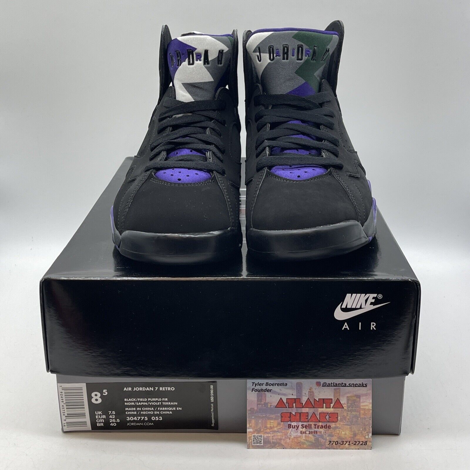 Size 8.5 - Air Jordan 7 Retro PE Ray Allen Purple Grey Black Suede (304775-053)