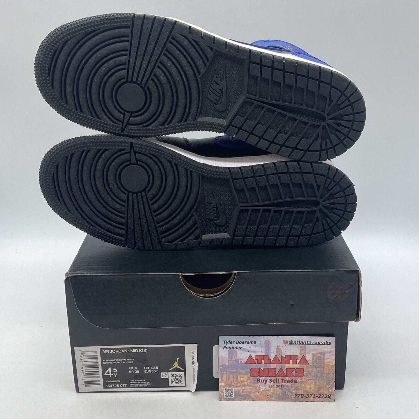Size 4.5Y  (GS) - Jordan 1 Mid Hyper Royal Blue Black White Leather (554725-077)