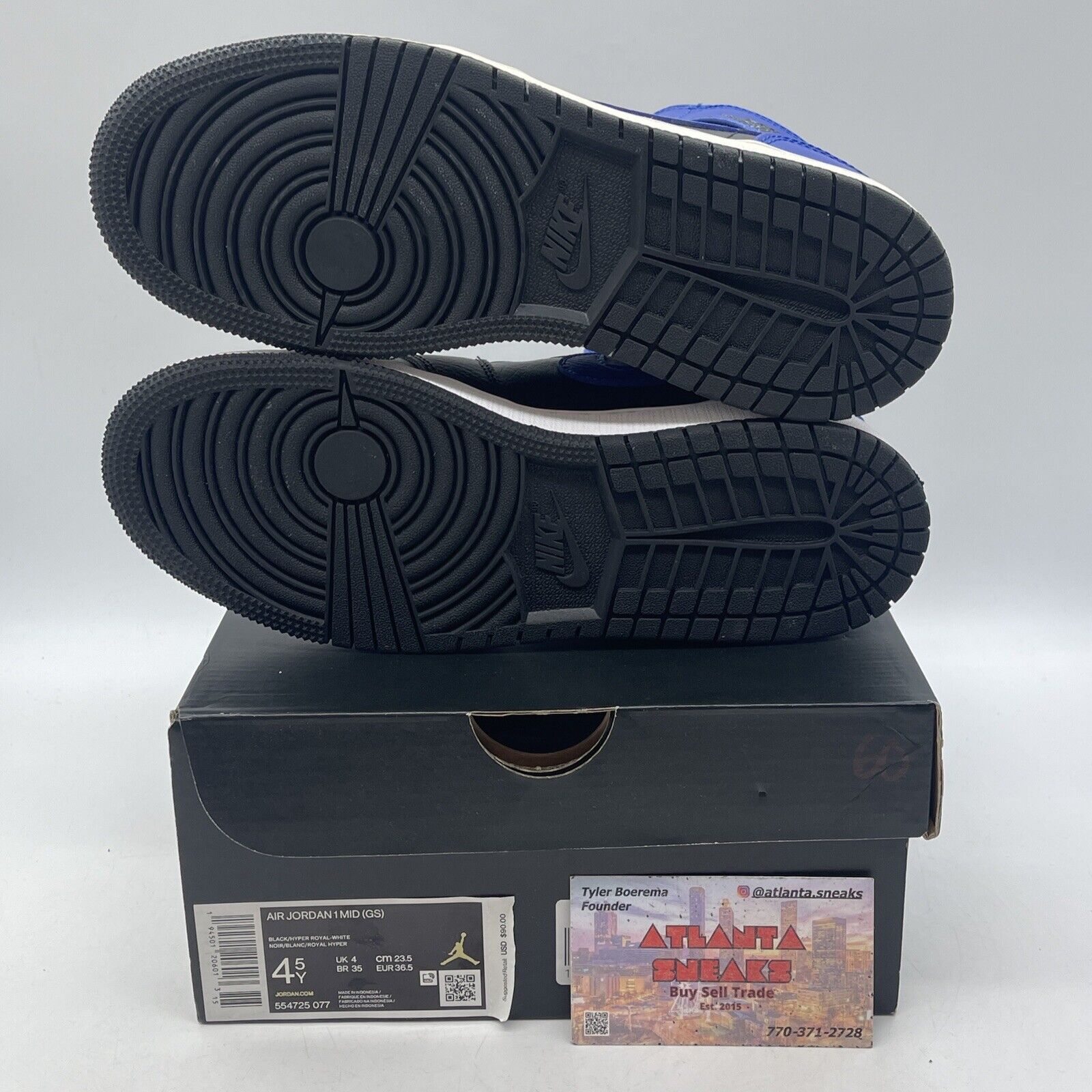 Size 4.5Y  (GS) - Jordan 1 Mid Hyper Royal Blue Black White Leather (554725-077)
