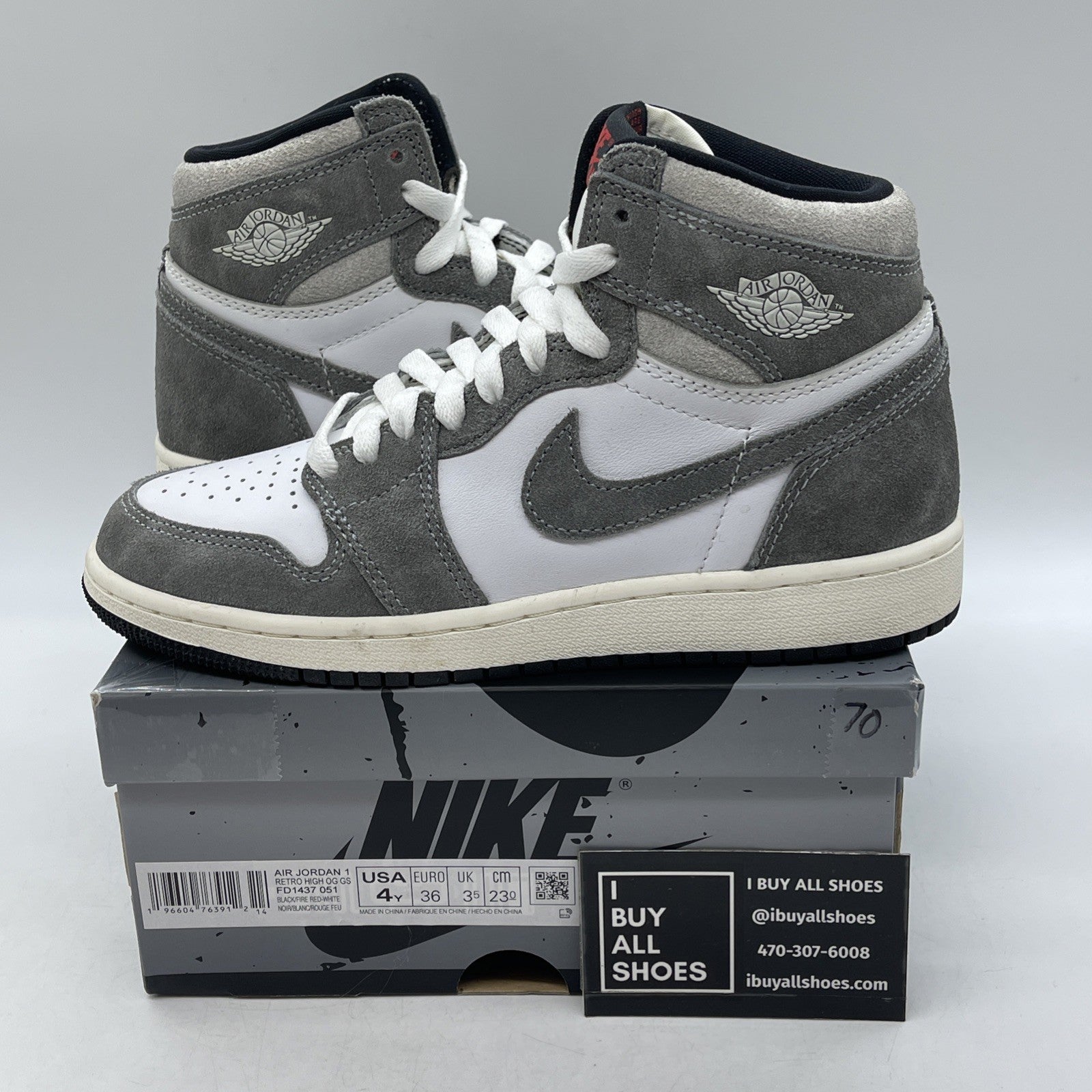 Size 4Y (GS) - Air Jordan 1 High Retro OG Washed Black (FD1437-051)