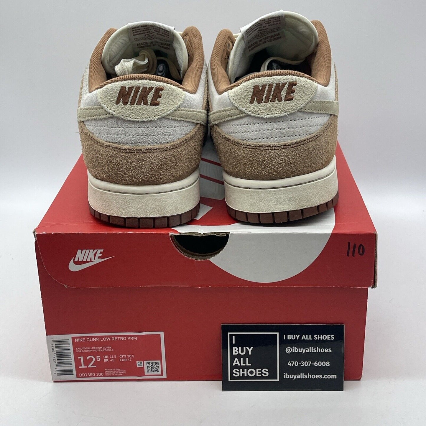 Size 12.5 - Nike Dunk Low Premium Medium Curry White Brown Suede (DD1390-100)