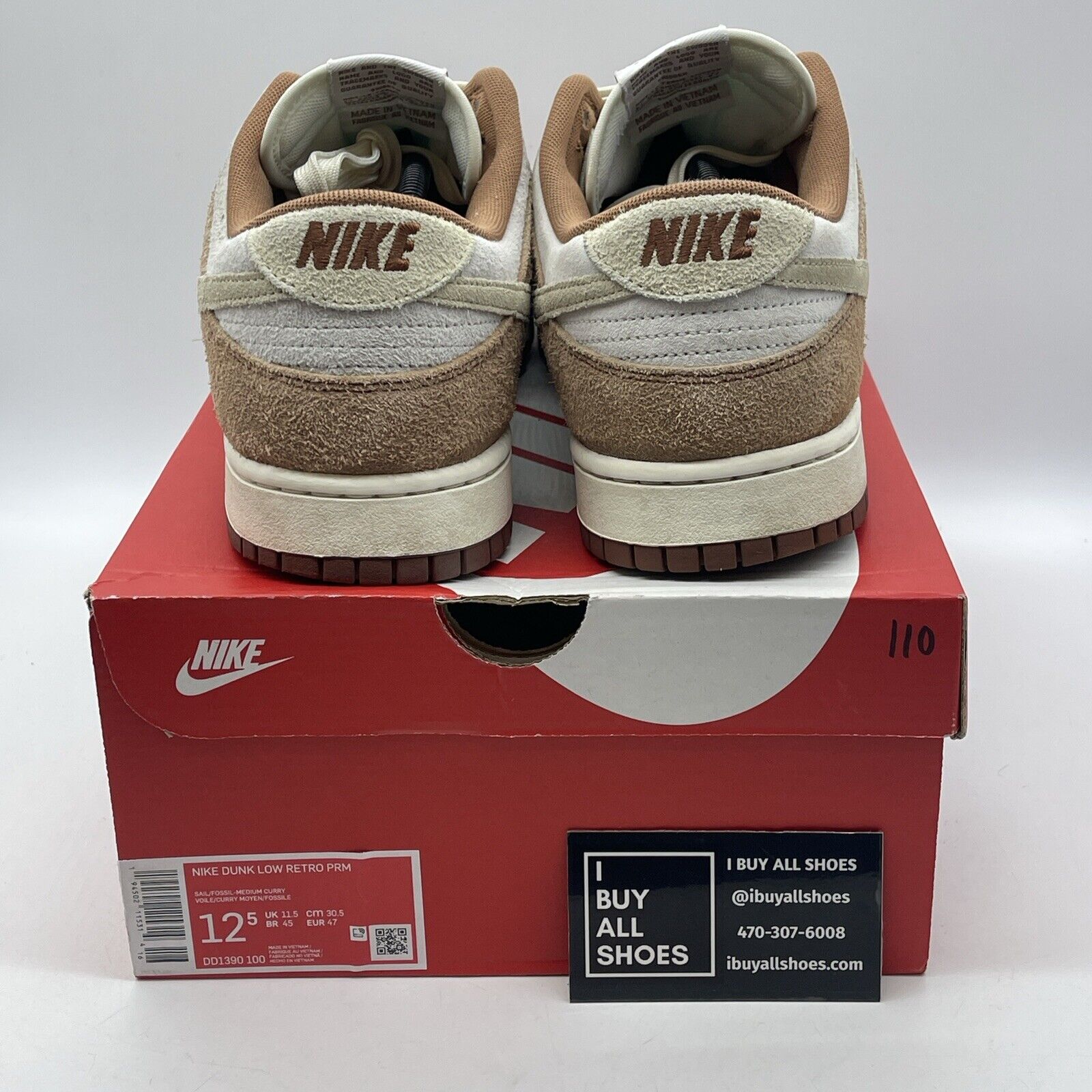 Size 12.5 - Nike Dunk Low Premium Medium Curry White Brown Suede (DD1390-100)