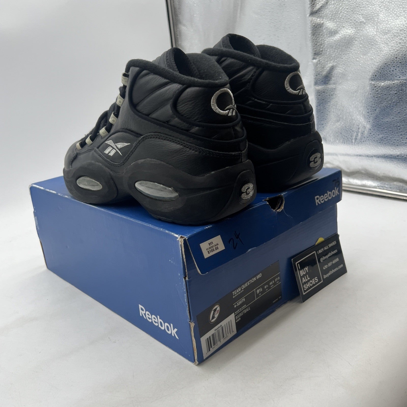 Size 9.5 - REEBOK QUESTION MID IVERSON BLACK/SILVER (4-52075)