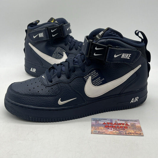 Size 10 - Nike Air Force 1 '07 LV8 Mid Navy White Leather (630847-303)