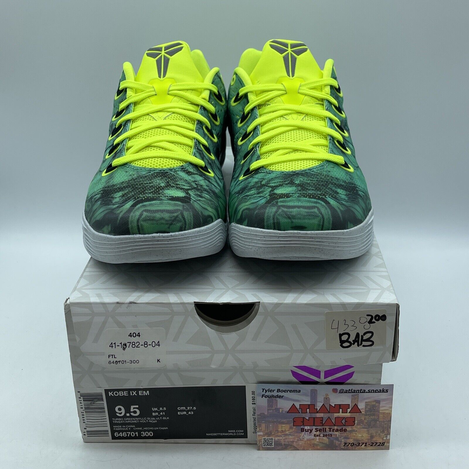 Size 9.5 - Nike Kobe 9 EM Easter Green Silver. Suede leather (646701-300)