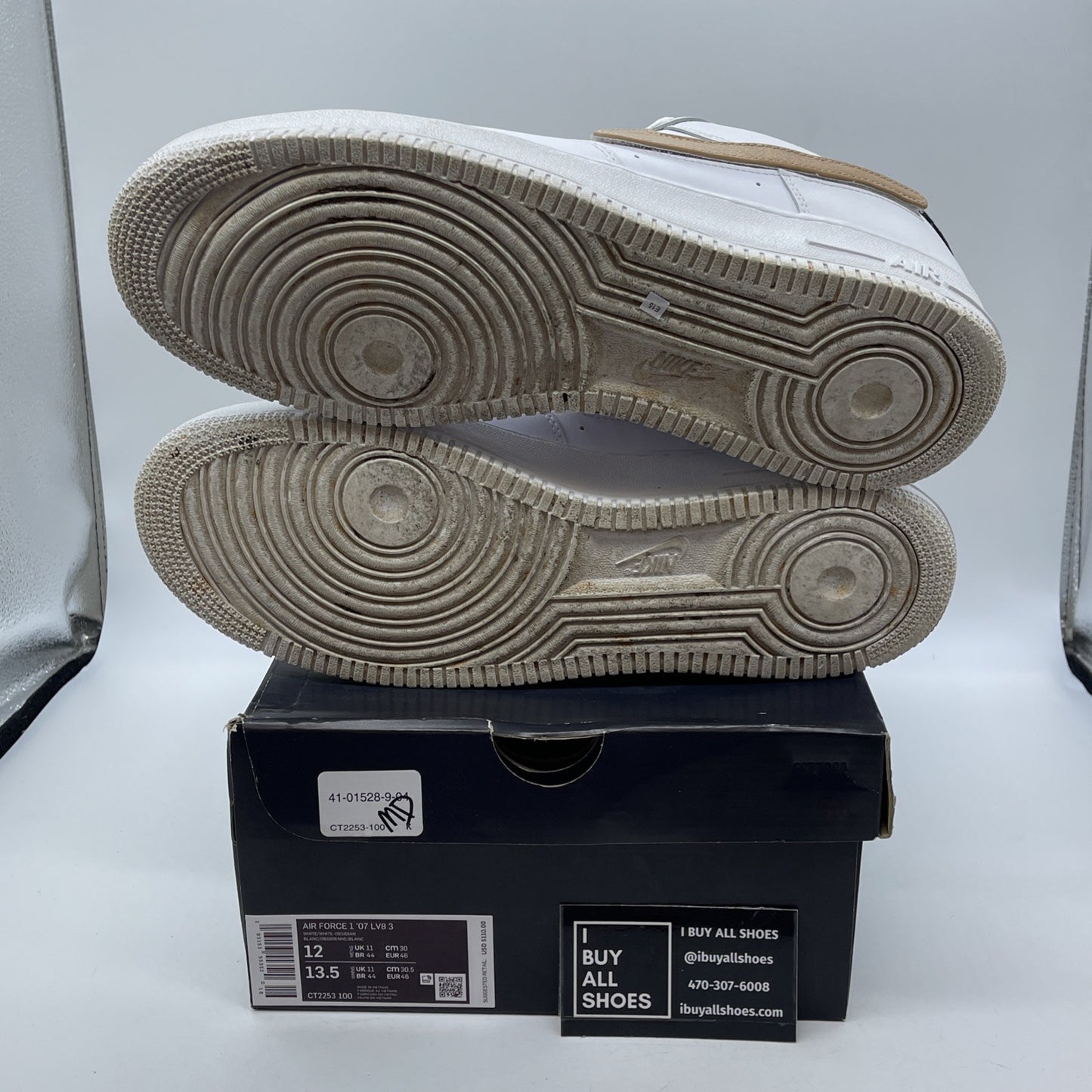 Size 12 - Nike Air Force 1 '07 LV8 Low Removable Swoosh White Vachetta Tan