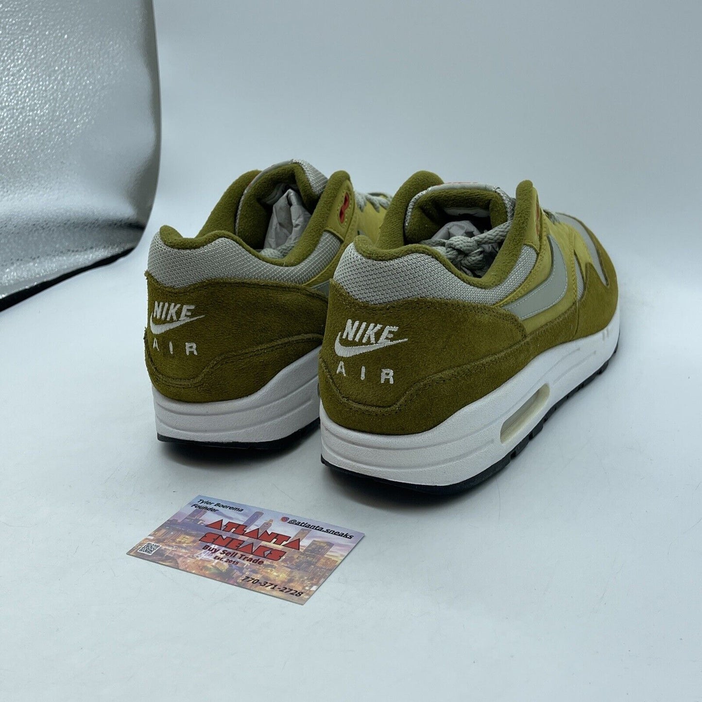 Size 11 - Nike Air Max 1 Premium Retro Green Curry Suede Leather (908366-300)