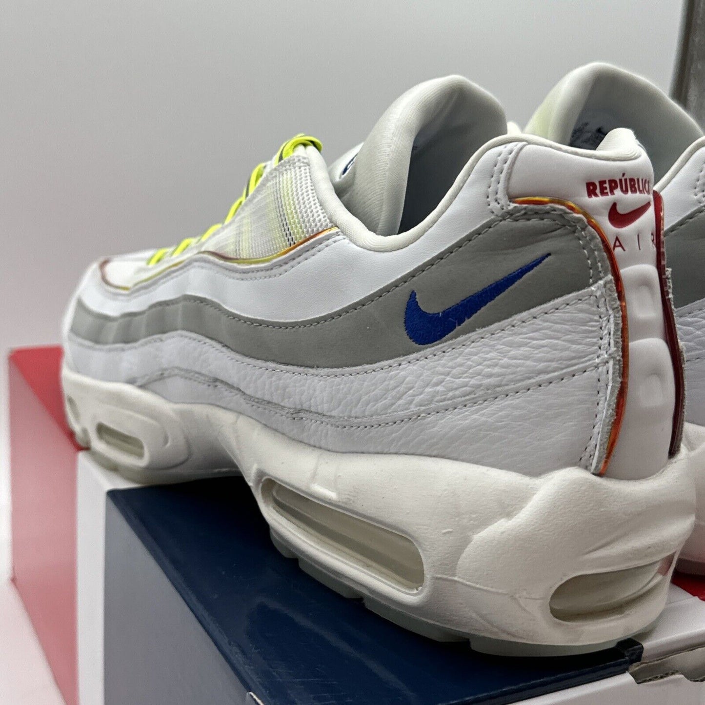 Size 12 - Nike Air Max 95 De Lo Mio 2020 White Volt Blue Puerto Rico Home Roots
