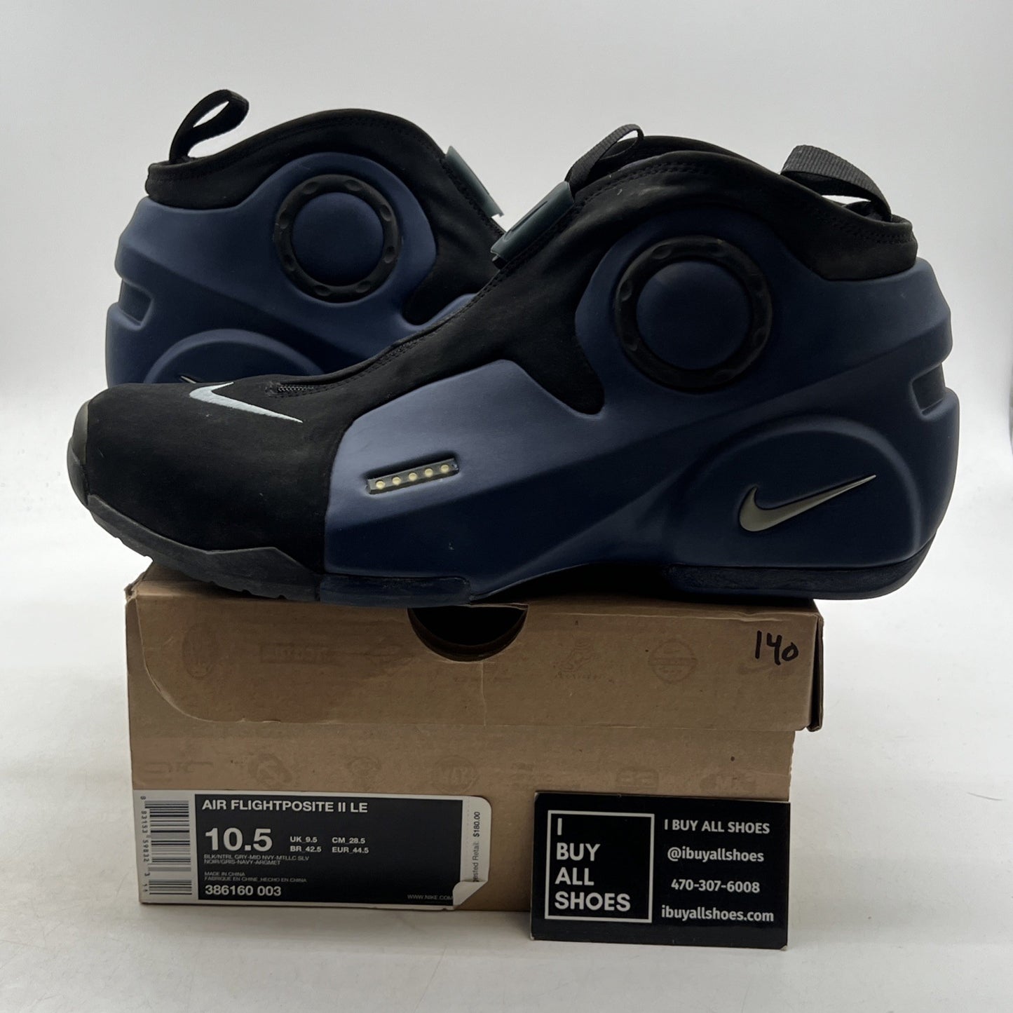 Size 10.5 - Nike Air Flightposite 2 Black Midnight Navy (386160-003)
