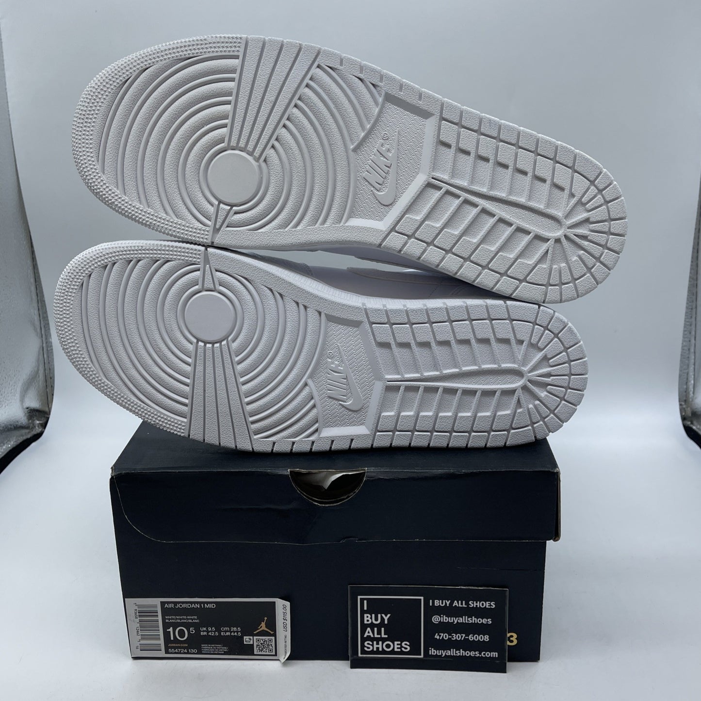 Size 10.5 - Air Jordan 1 Mid Triple White Leather (554724-130)