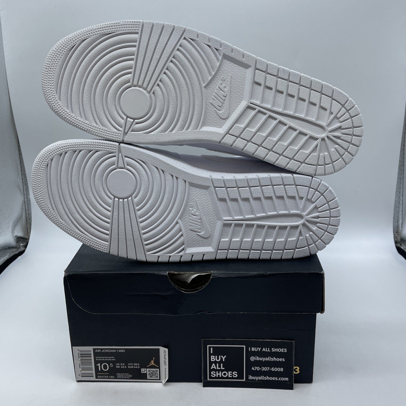 Size 10.5 - Air Jordan 1 Mid Triple White Leather (554724-130)