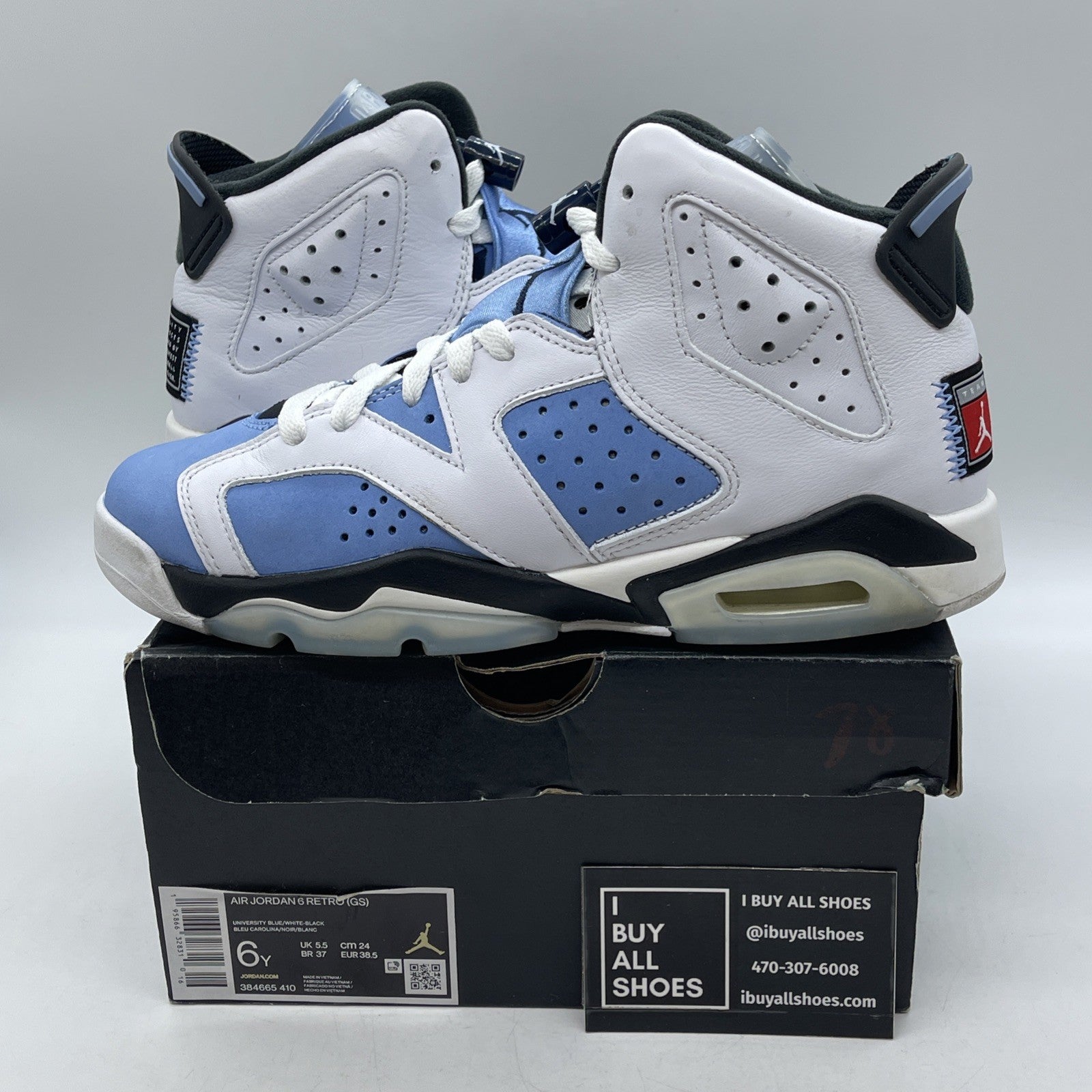 Size 6Y - Air Jordan 6 Retro Mid UNC Home Blue White Suede Leather (384665-410)