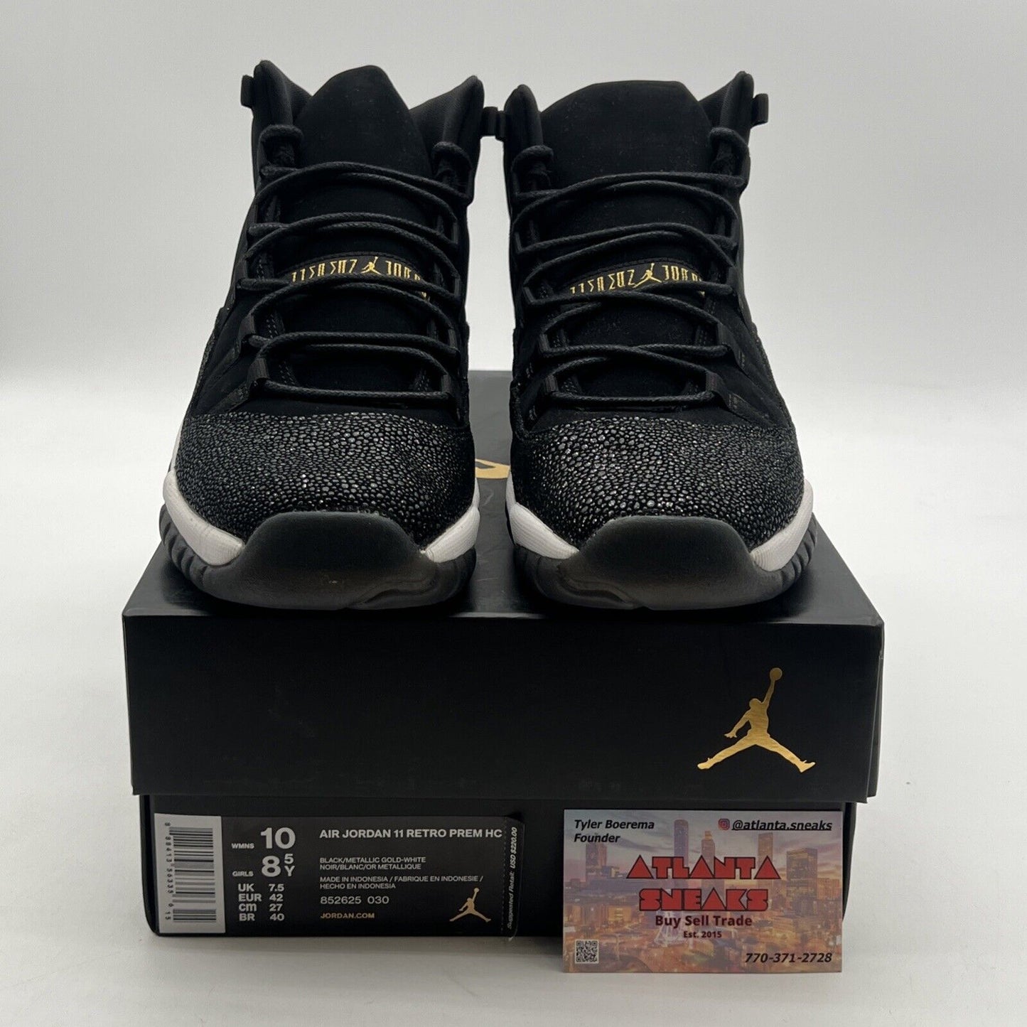 Size 8.5Y -Nike Air Jordan 11 XI Retro Premium 'Heiress' Black Gold (852625-030)