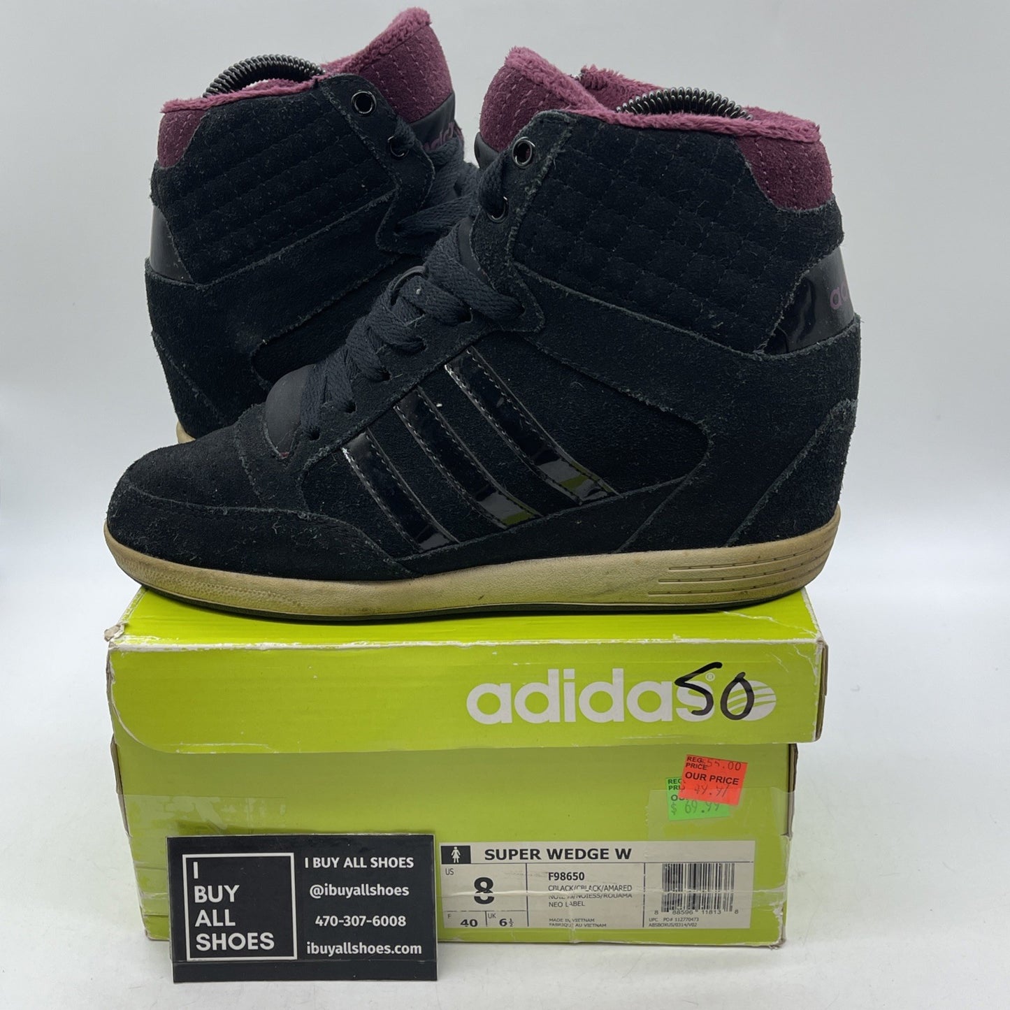 Size 8 - Adidas Neo Super Wedge Lace Up Sneaker Black  (F98650)