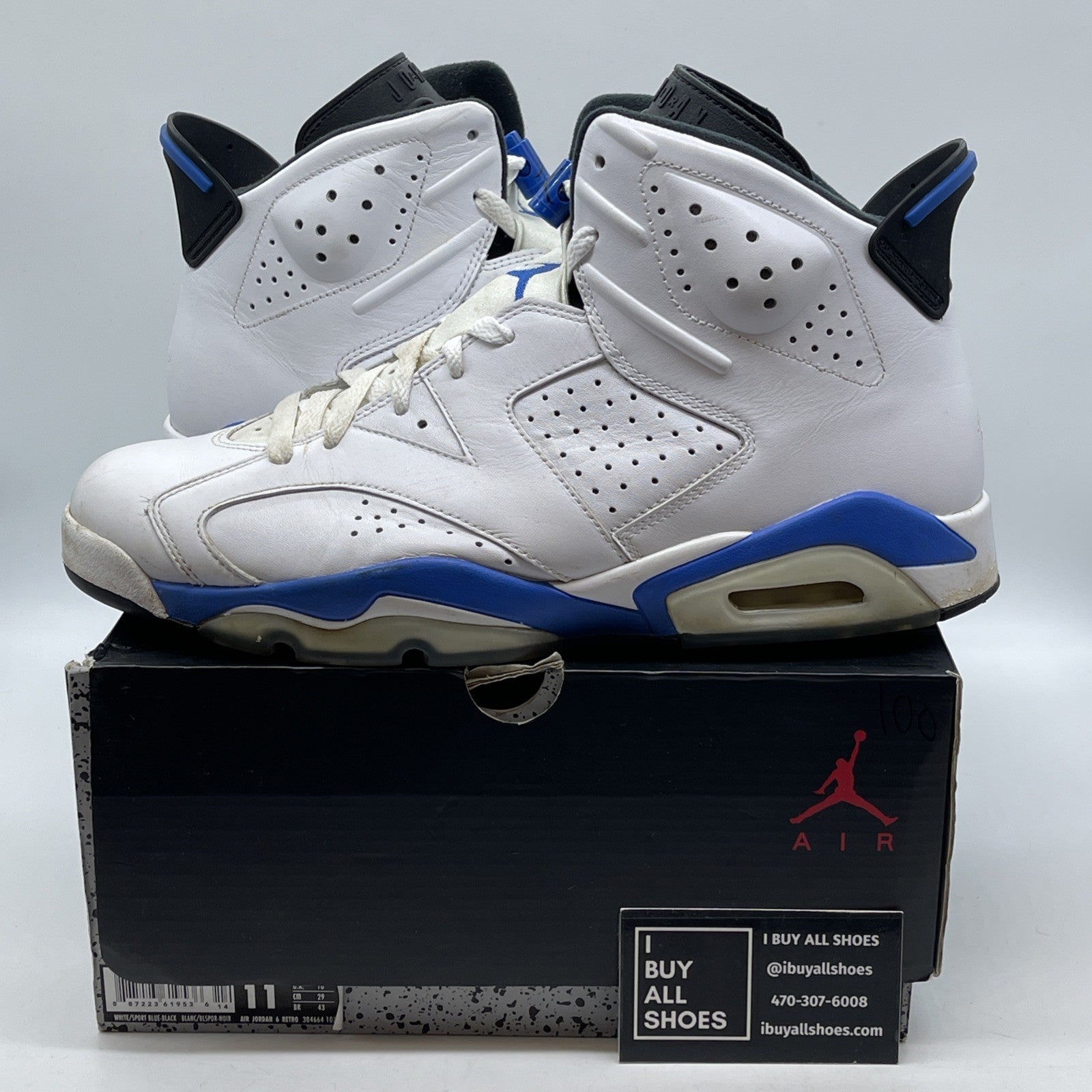 Size 11 - Air Jordan 6 Retro 2014 Sport Blue White Leather (384664-107)