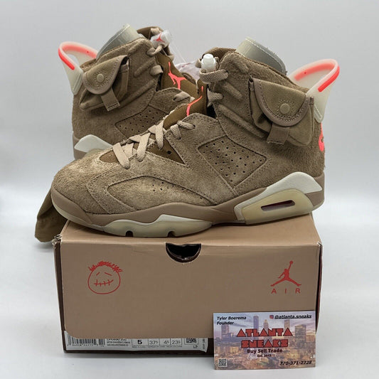 Size 5 - Jordan 6 Retro x Travis Scott Mid British Khaki Brown OG All Red Yellow