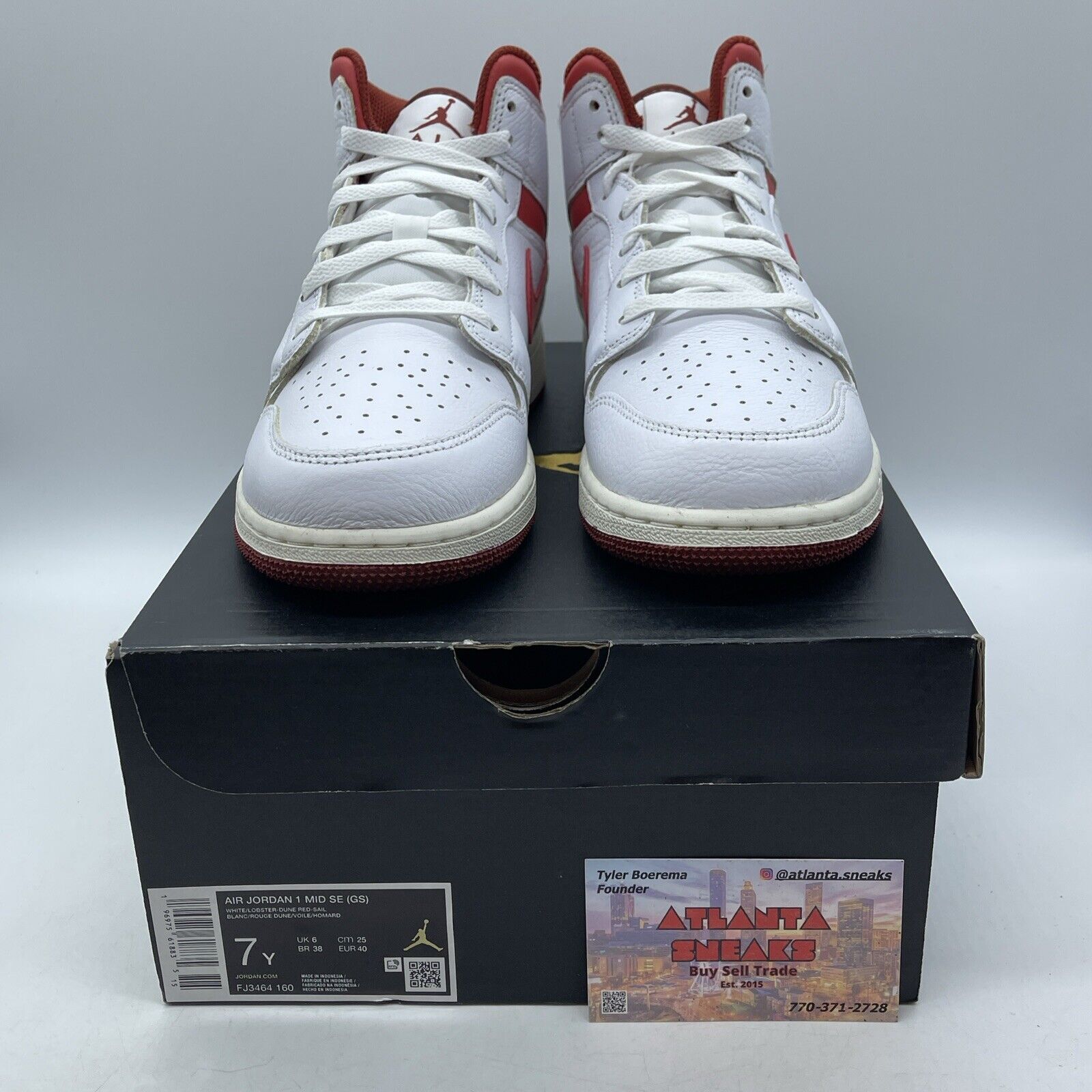 Size 7Y - Air Jordan 1 Mid White Dune Red White Red Leather (FJ3464-160)