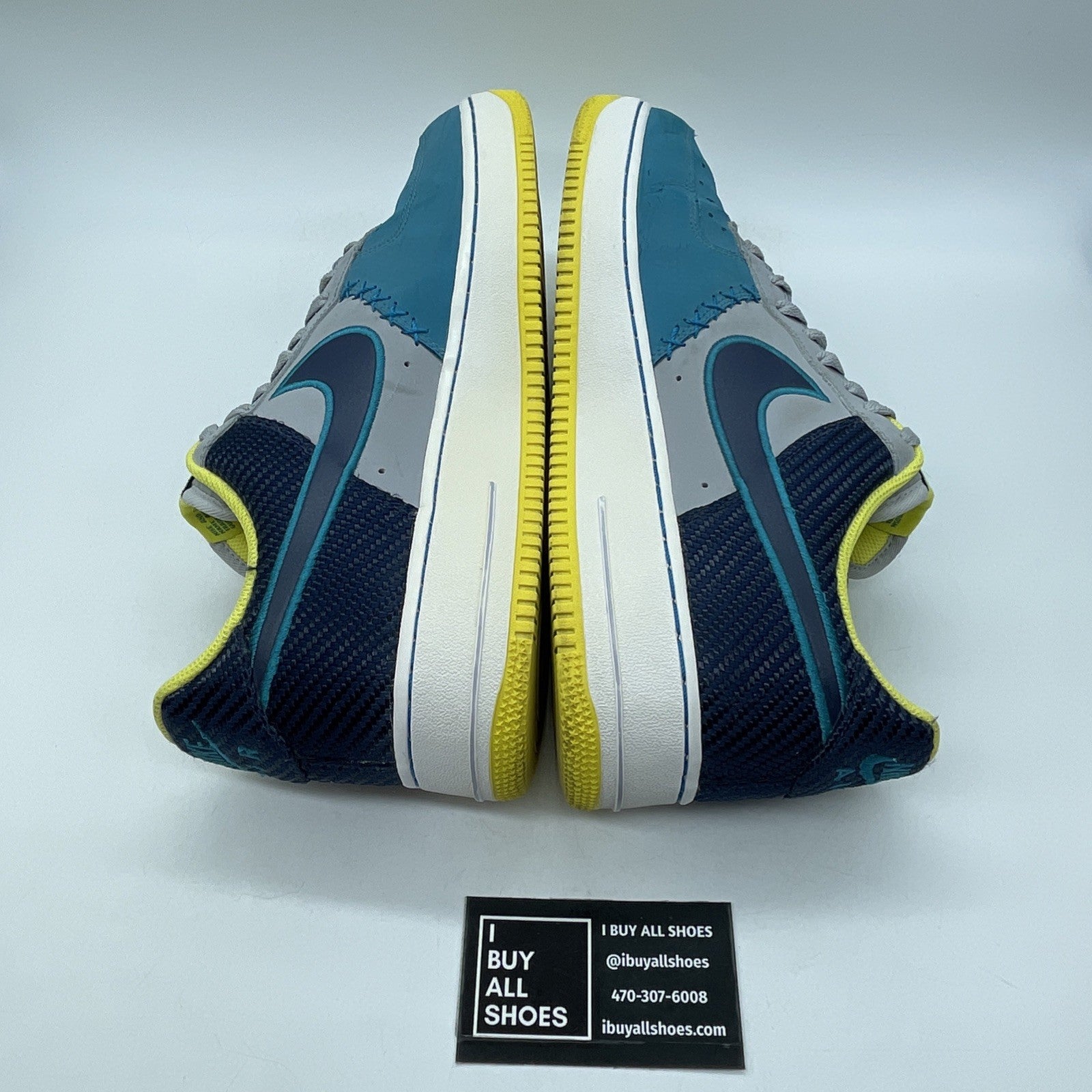 Size 12 - Nike Air Force 1 Low Grey Teal Blue Yellow Suede Leather (488298-039)