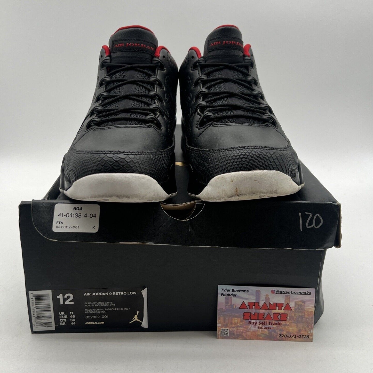 Size 12 - Air Jordan 9 Retro Low Snakeskin Black White Red Leather (832822-001)