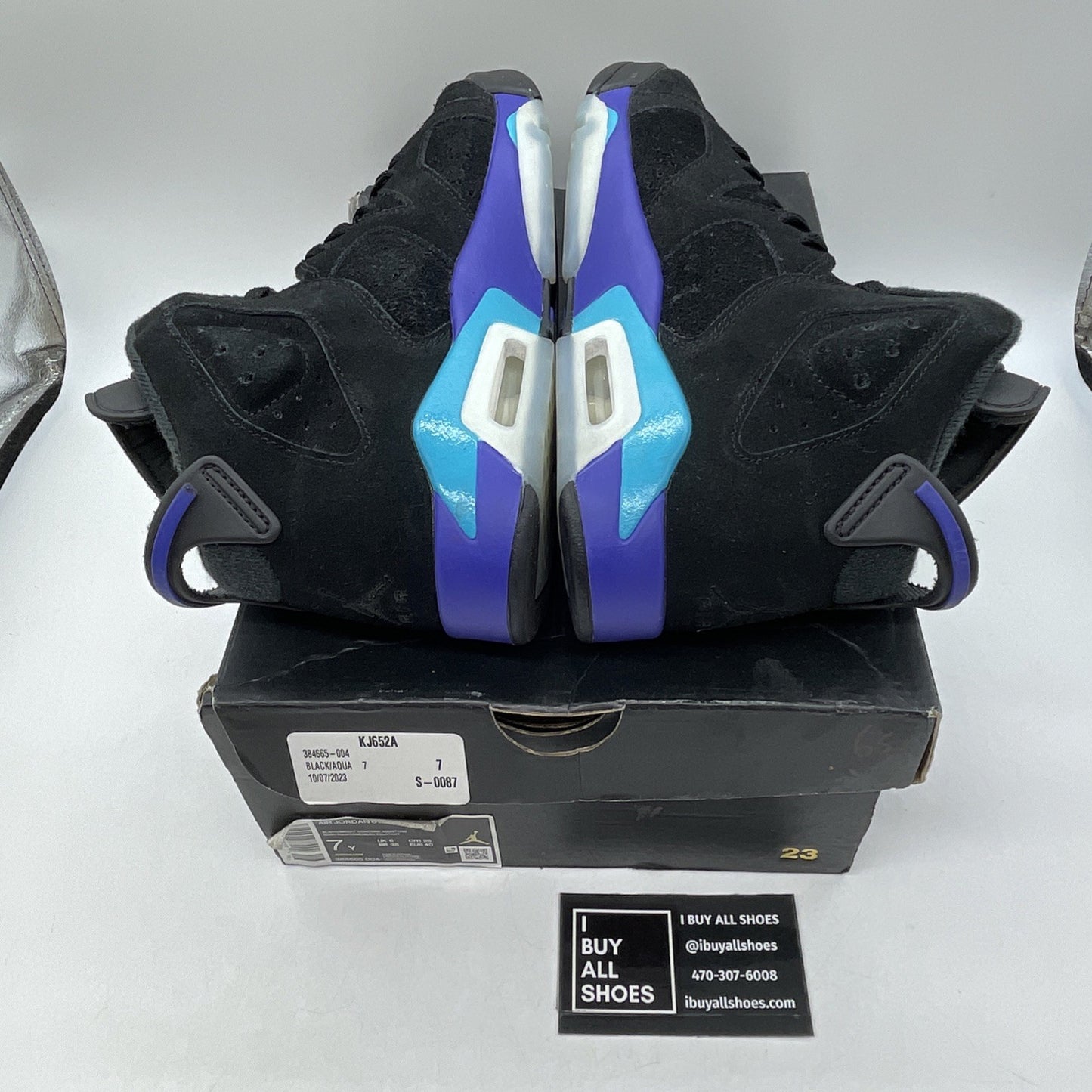 Size 7Y (GS) - Jordan 6 Retro Mid Aqua Black Blue Suede (384665-004)