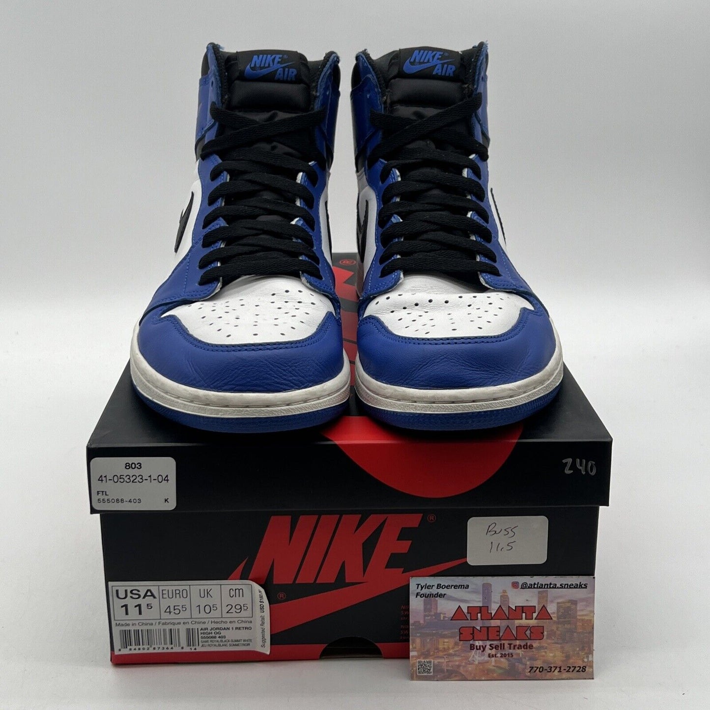 Size 11.5 - Jordan 1 Retro High OG Game Royal 2018 White Black Blue (555088-403)