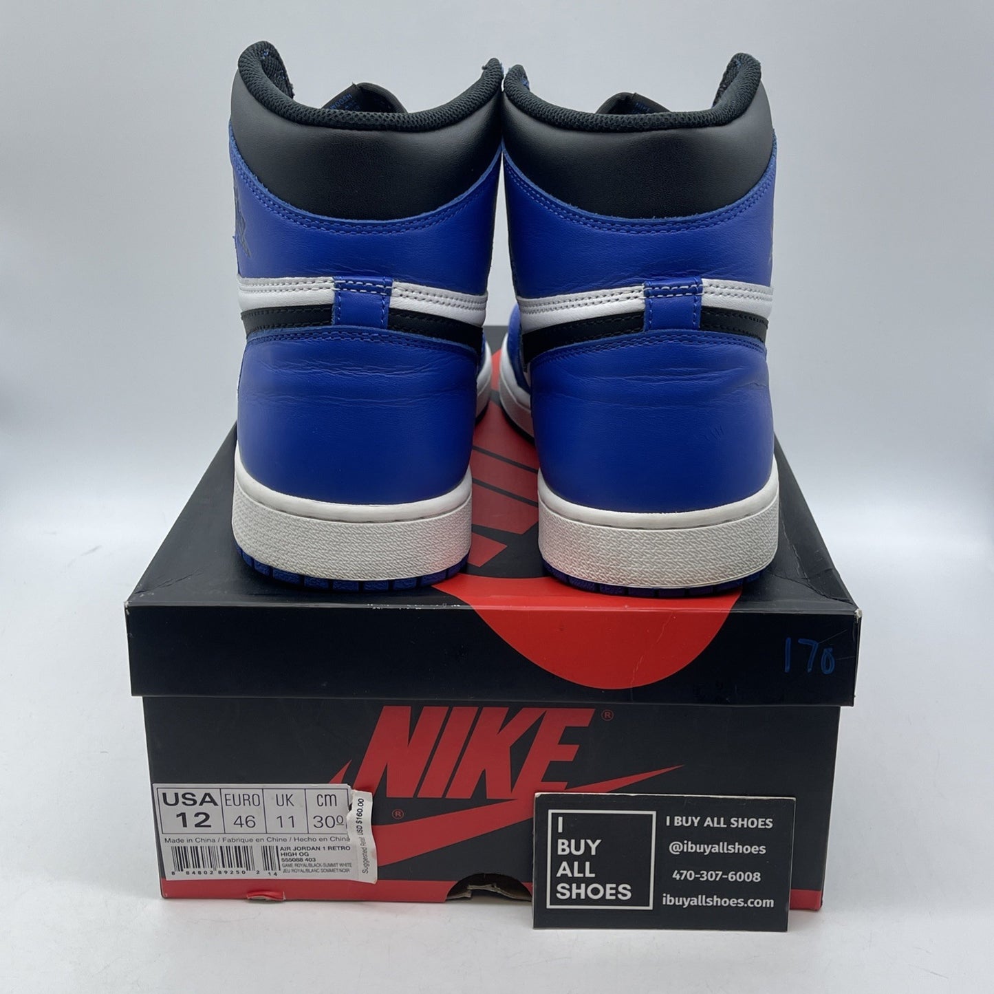 Size 12 - Jordan 1 Retro High OG Game Royal 2018 Blue Black Leather (555088-403)