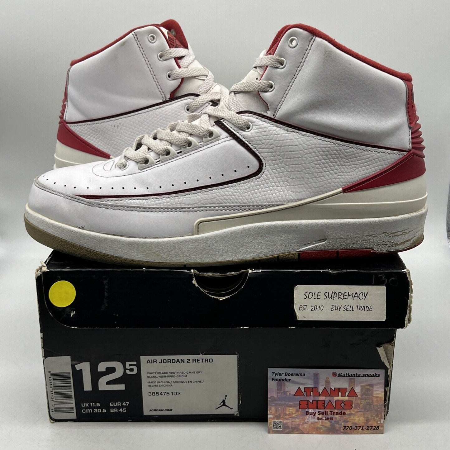 Size 12.5 - Air Jordan 2 Retro Chicago Home White Red Leather (385475-102)