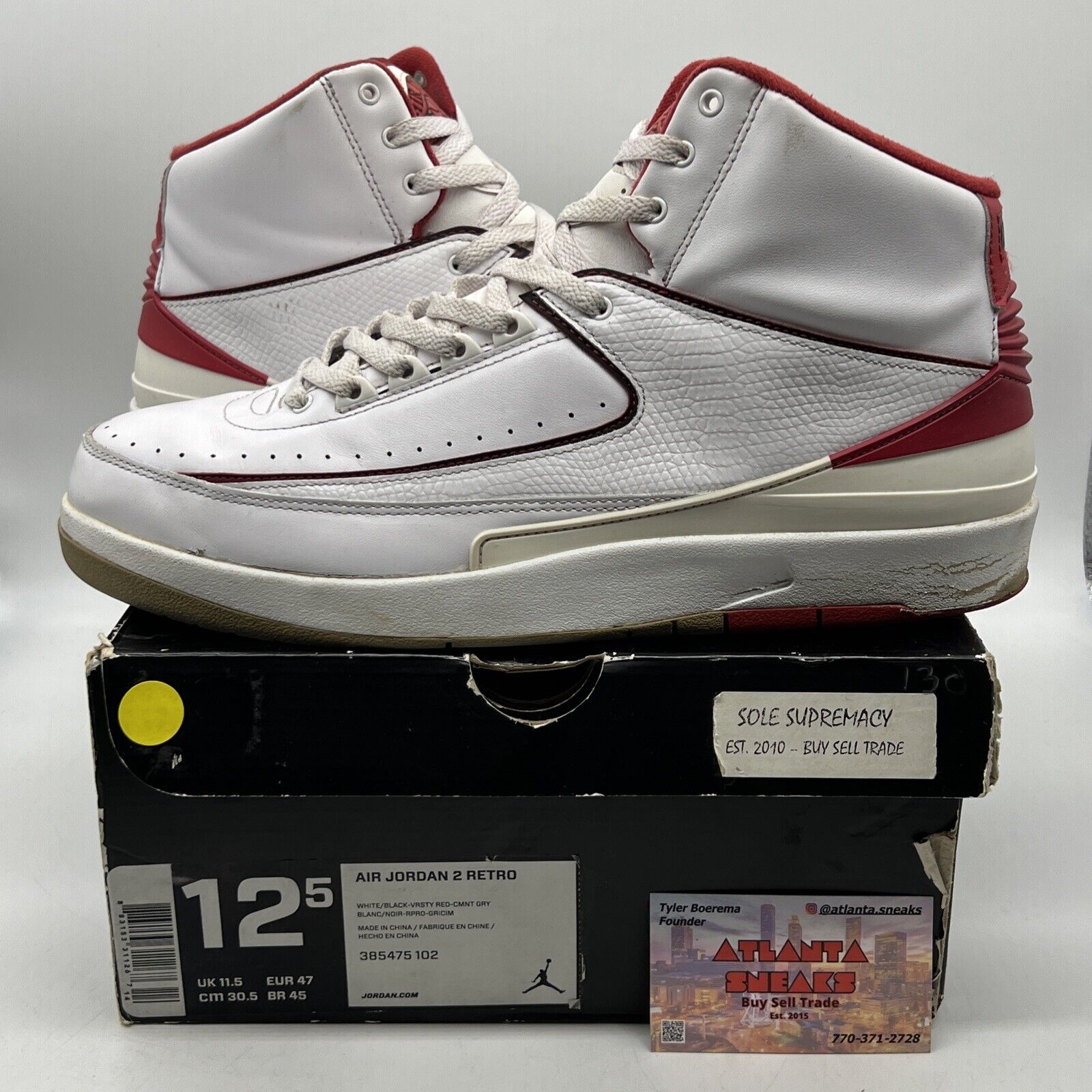 Size 12.5 - Air Jordan 2 Retro Chicago Home White Red Leather (385475-102)