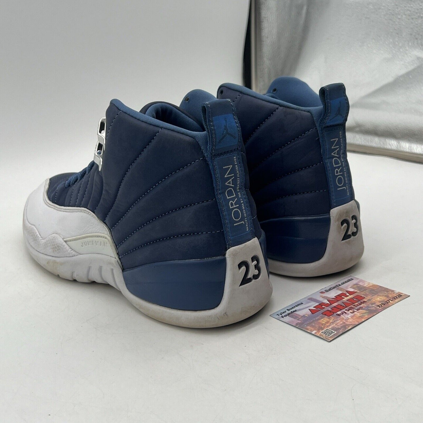 Size 9.5 - Jordan 12 Retro Indigo 2020 White Navy Leather (130690-404)