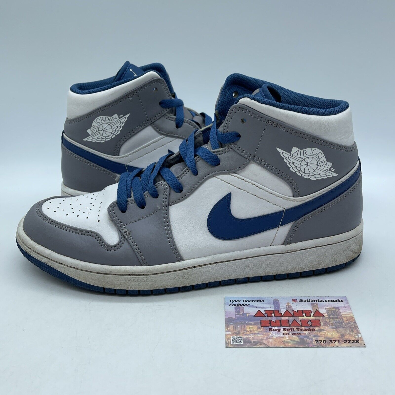 Size 9.5 - Jordan 1 Mid Cement True Blue Grey White Leather (DQ8426-014)