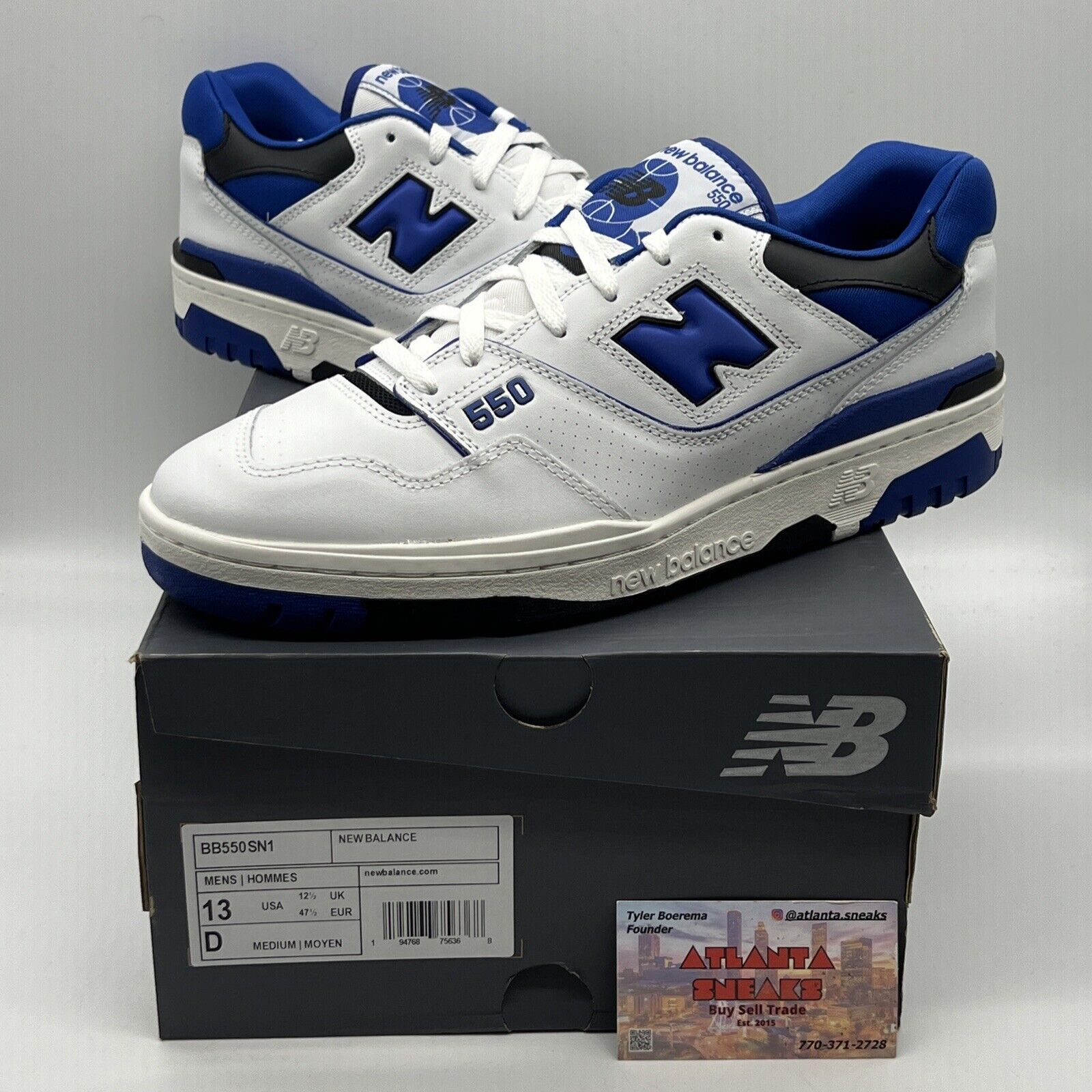 Size 13 - New Balance 550 White Team Royal Brand New Og All Black White DS