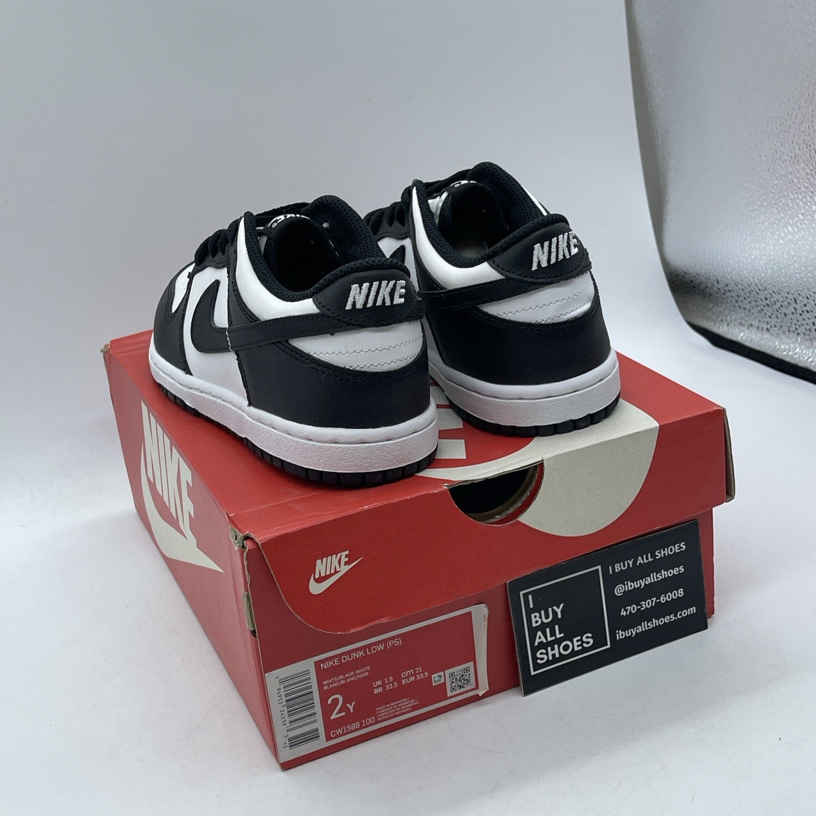 Size 2Y - Nike Dunk Low Retro Black White Leather (DD1503-101)