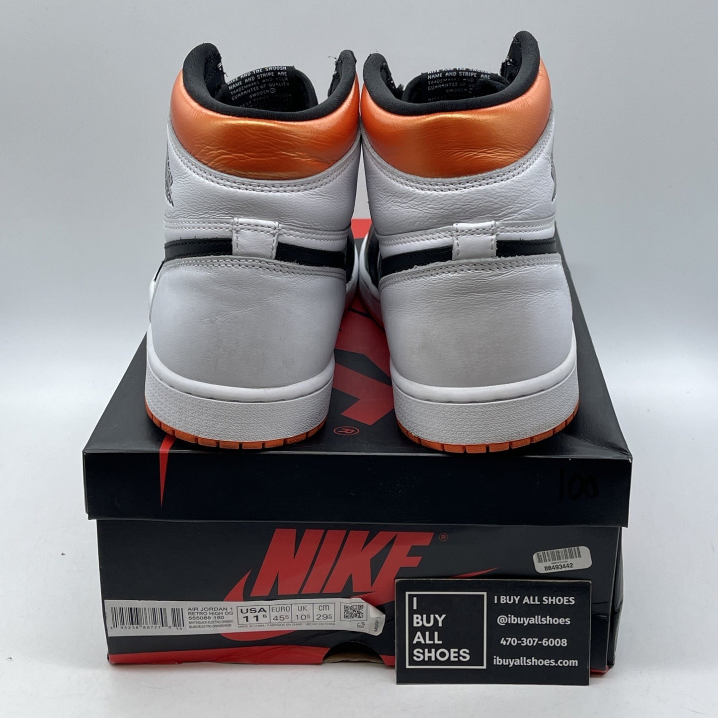 Size 11.5 - Jordan 1 Retro High Electro Orange White Black Leather (555088-180)