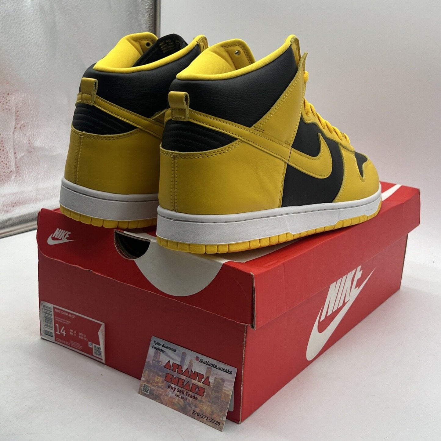 Size 14 - Nike Dunk SP 2020 High Iowa Black White Yellow Leather (CZ8149-002)