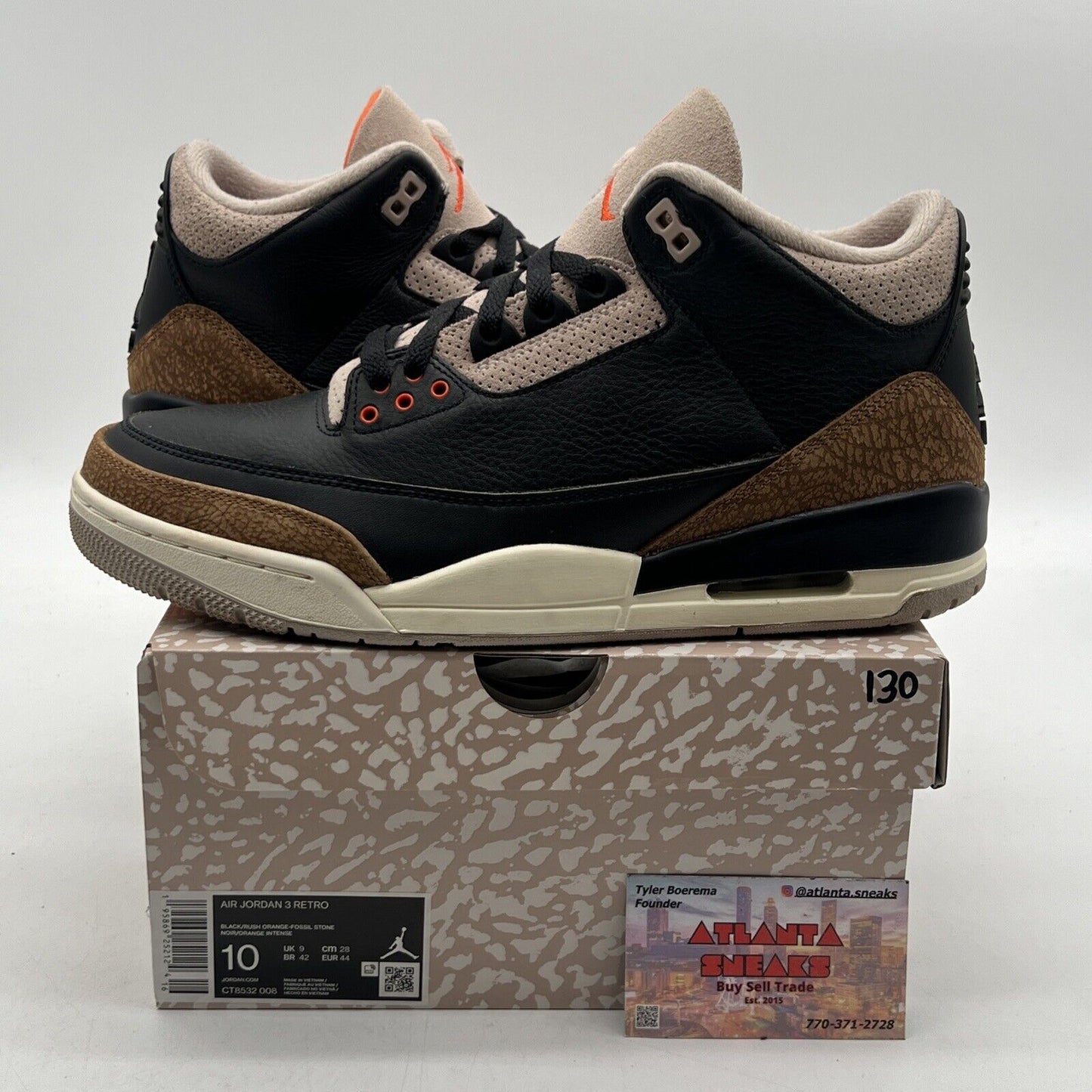 Size 10 - Jordan 3 Retro Mid Desert Elephant Black Brown Leather Red CT8532-008