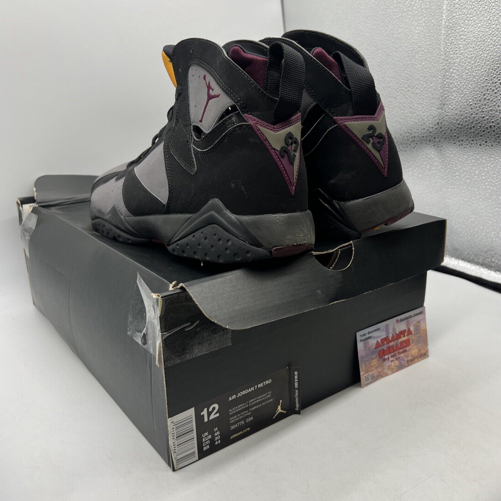 Size 12 - Jordan 7 Retro Bordeaux 2015 Black Grey Suede (304775-034)