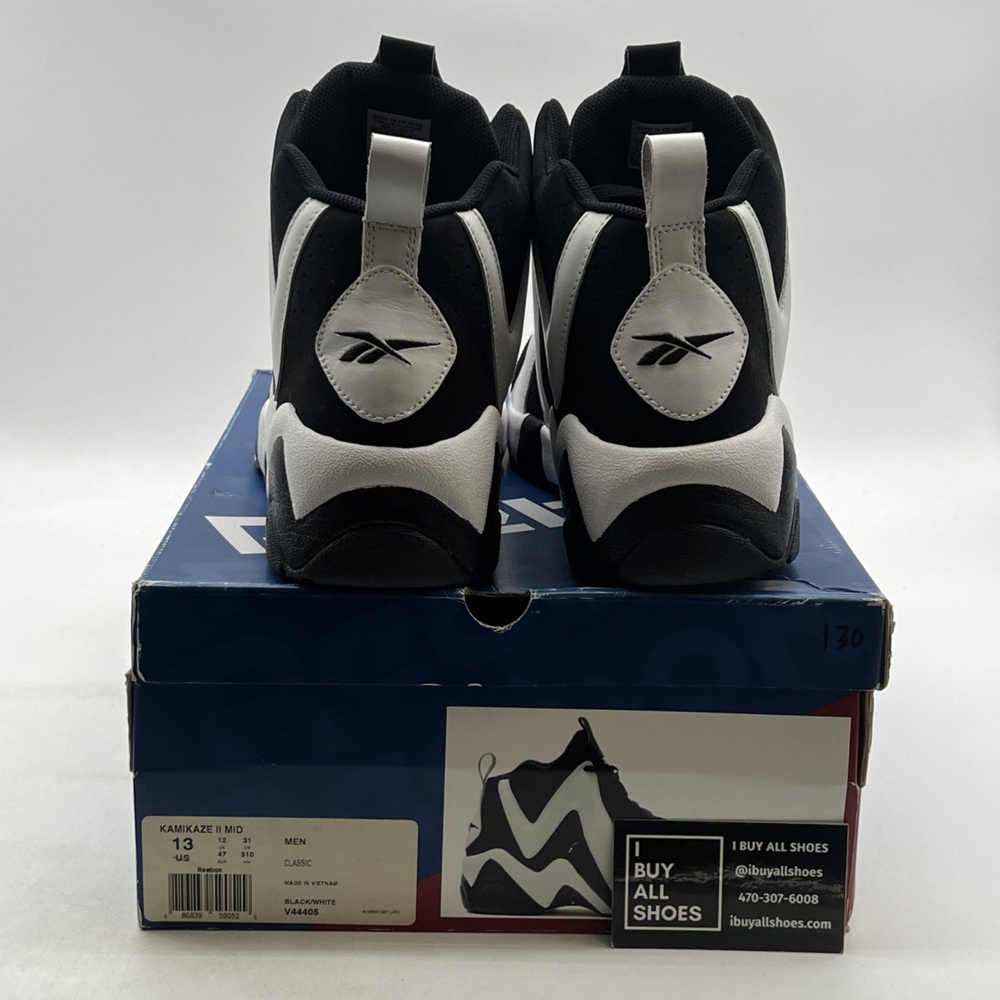 Size 13 - Reebok Kamikaze 2 Retro 2013 Black White (V44405)