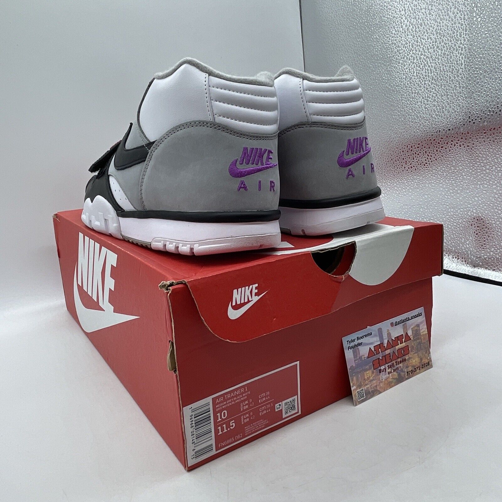 Size 10 - Nike Air Trainer 1 Hyper Violet Grey White Black Suede (FN6885-062)