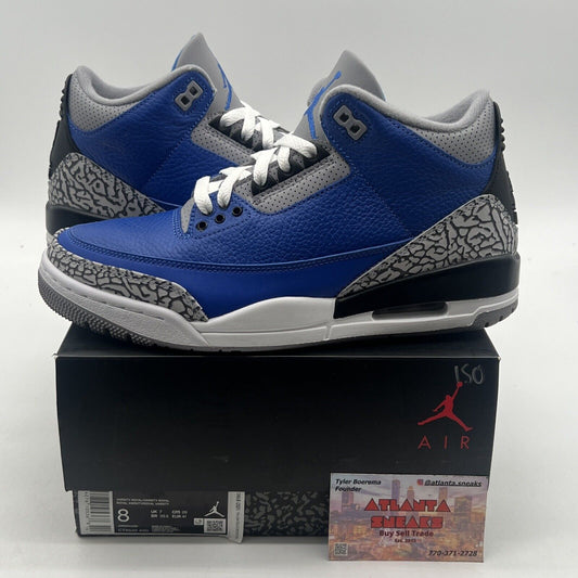 Size 8 - Jordan 3 Retro Varsity Royal 2020 Blue Black Grey Leather (CT8532-400)