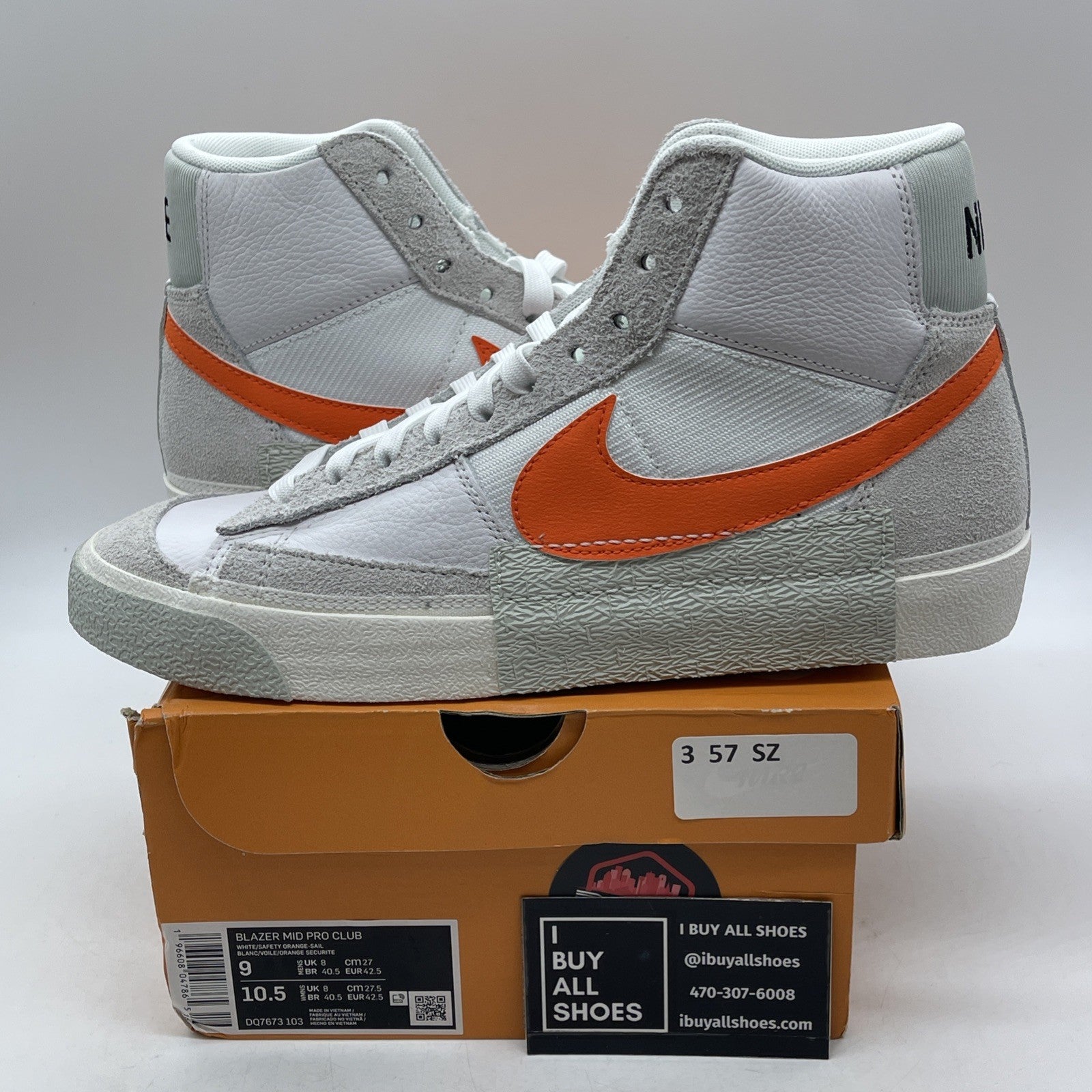 Size 9 - Nike Blazer '77 Pro Club Mid Remastered - White Safety Orange