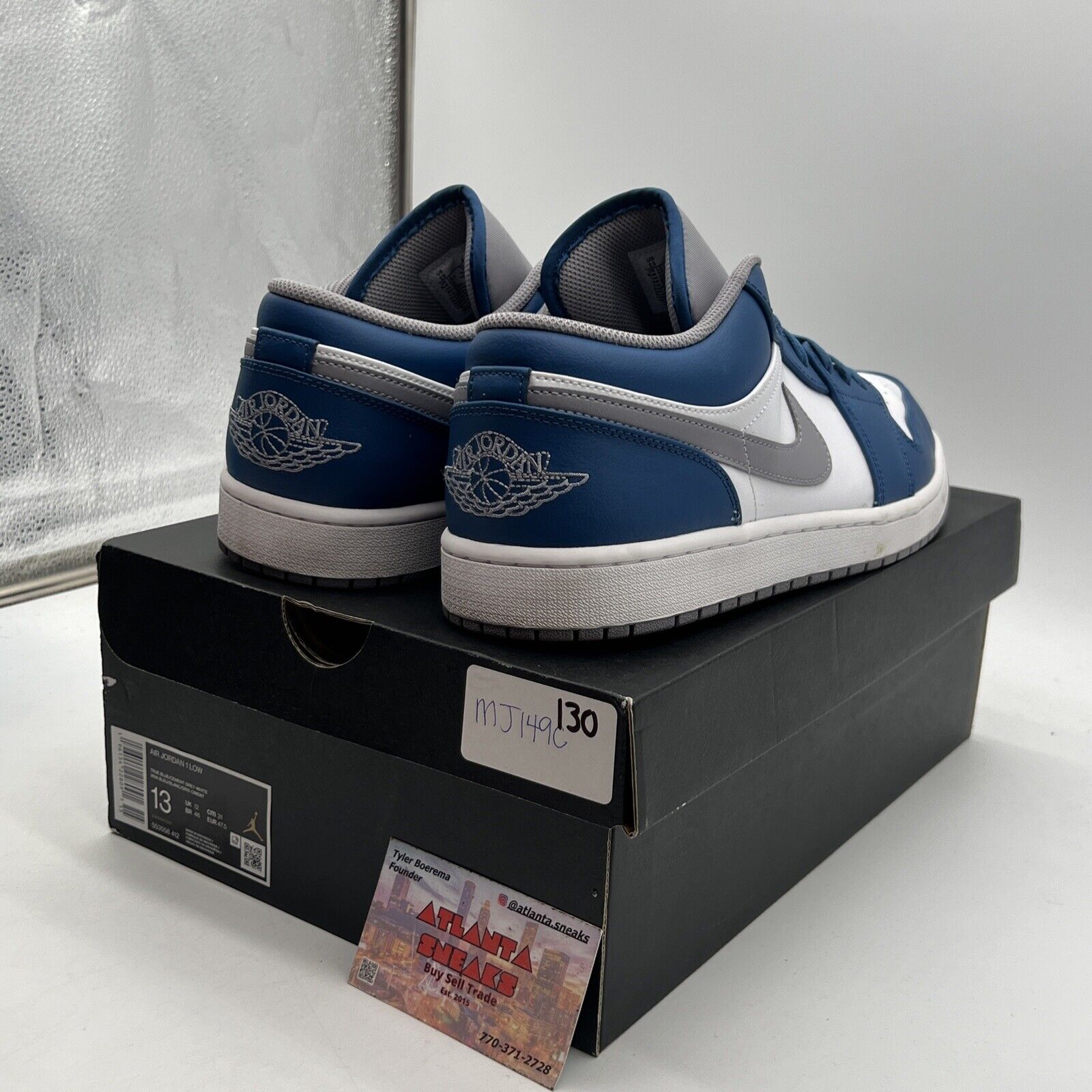 Size 13 - Jordan 1 Low True Blue Cement White Grey Leather (553558-412)