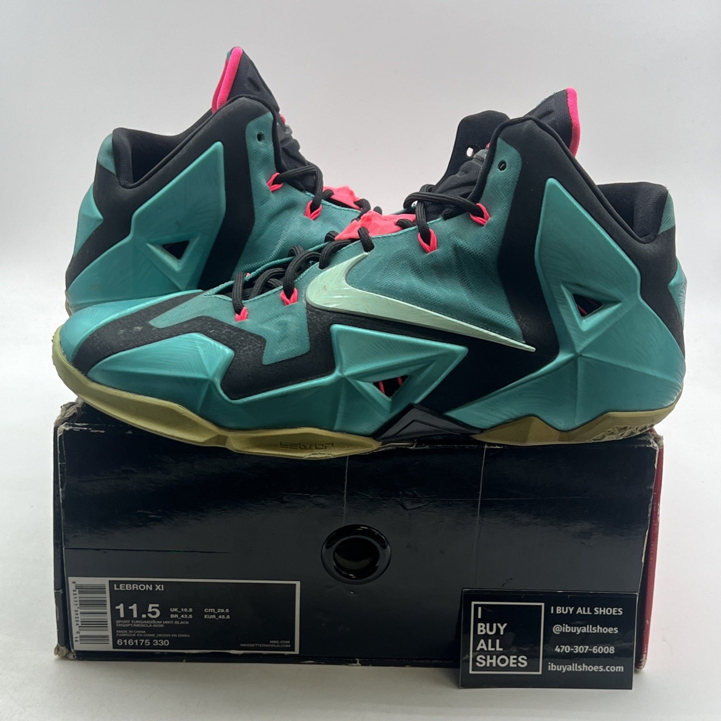 Size 11.5 - Nike LeBron 11 South Beach (616175-330)