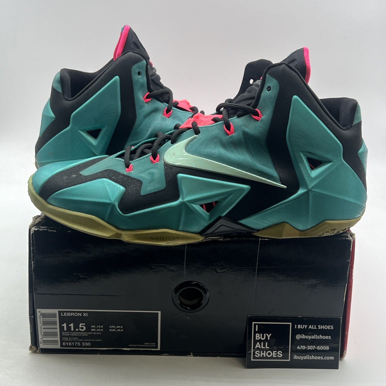 Size 11.5 - Nike LeBron 11 South Beach (616175-330)