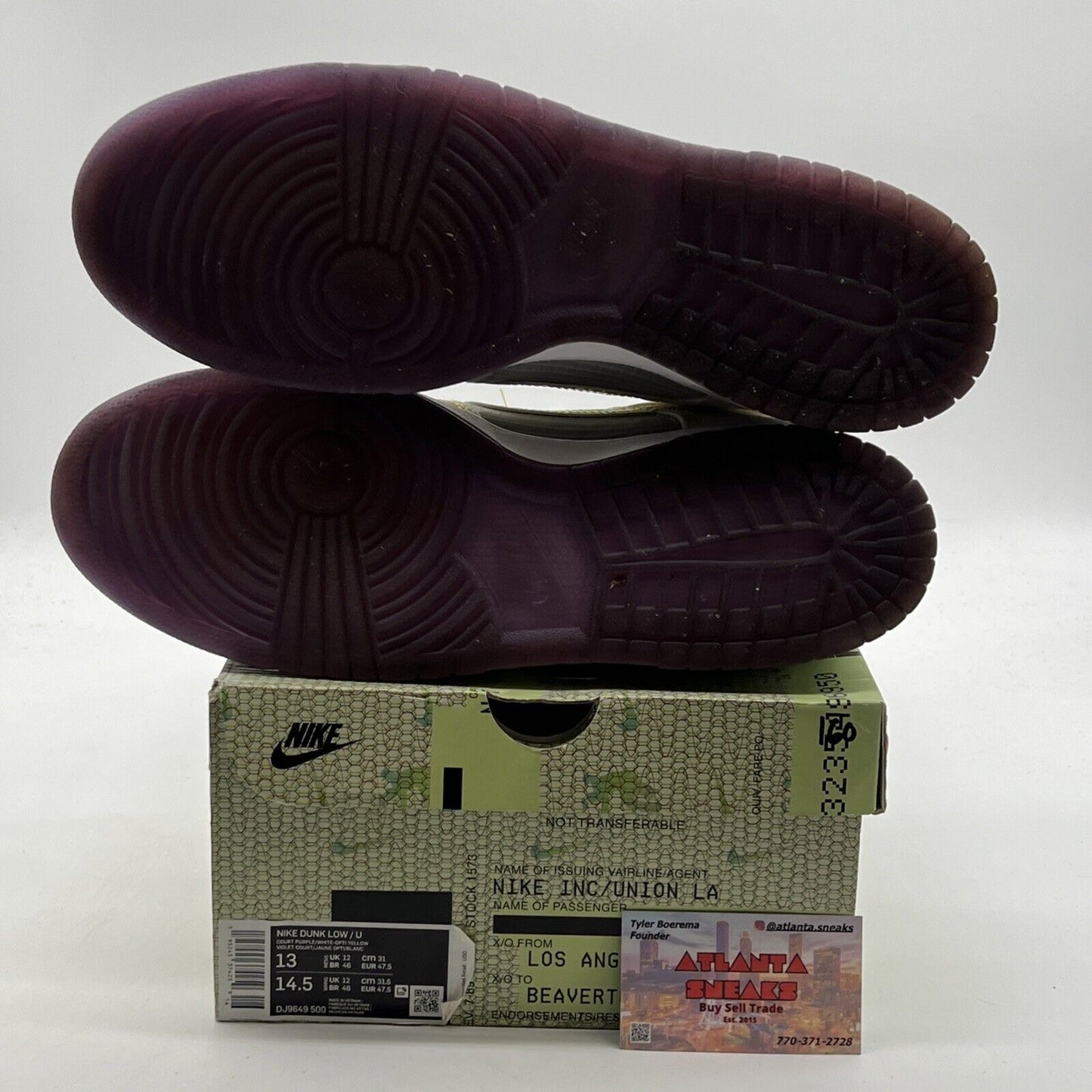 Size 13 - Nike Union LA x Dunk Low Passport Pack - Court Purple (DJ9649-500)