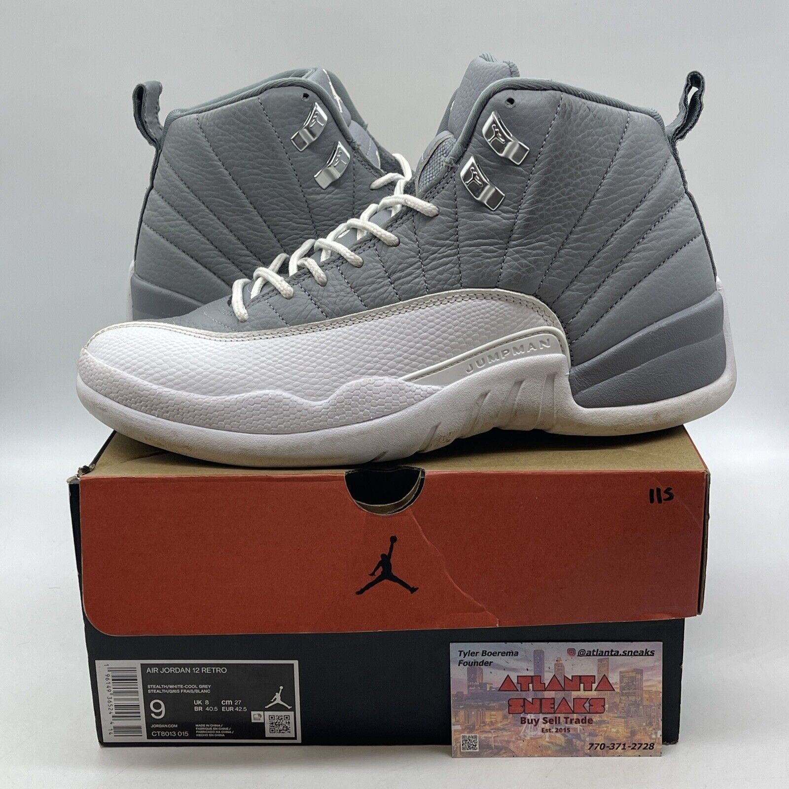 Size 9 - Jordan 12 Stealth Silver Grey White Leather (CT8013-015)