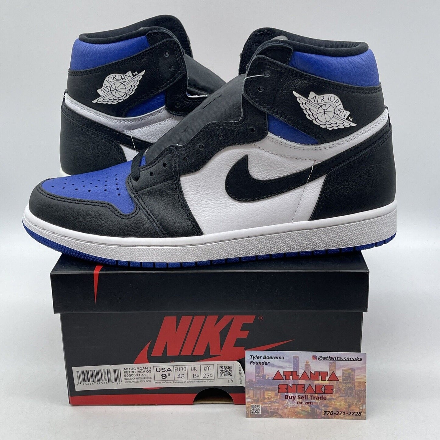 Size 9.5 - Jordan 1 Retro OG High Royal Toe Black Blue Leather (555088-041)