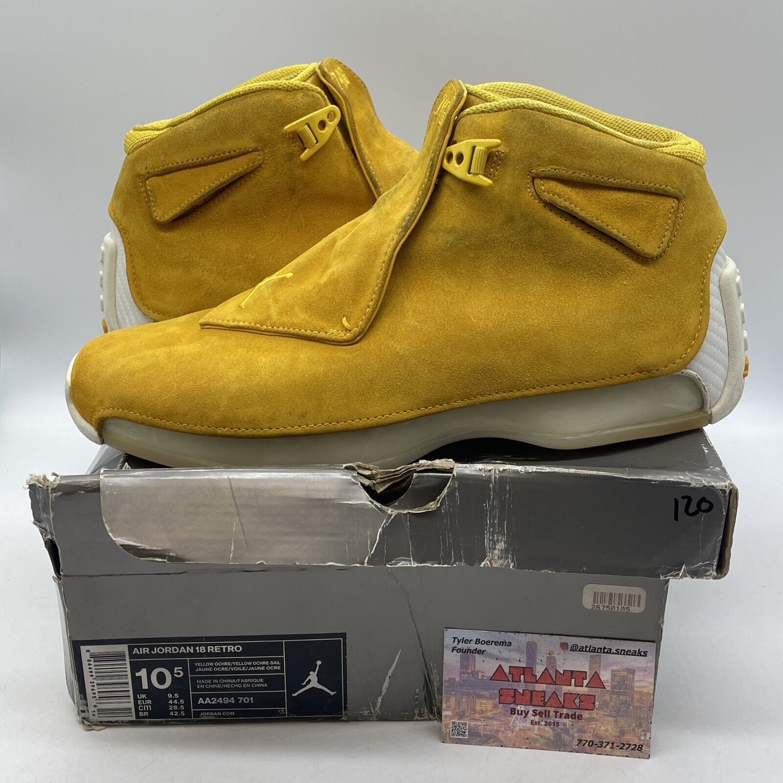 Size 10.5 - Air Jordan 18 Retro Yellow Suede White Leather (AA2494-701)