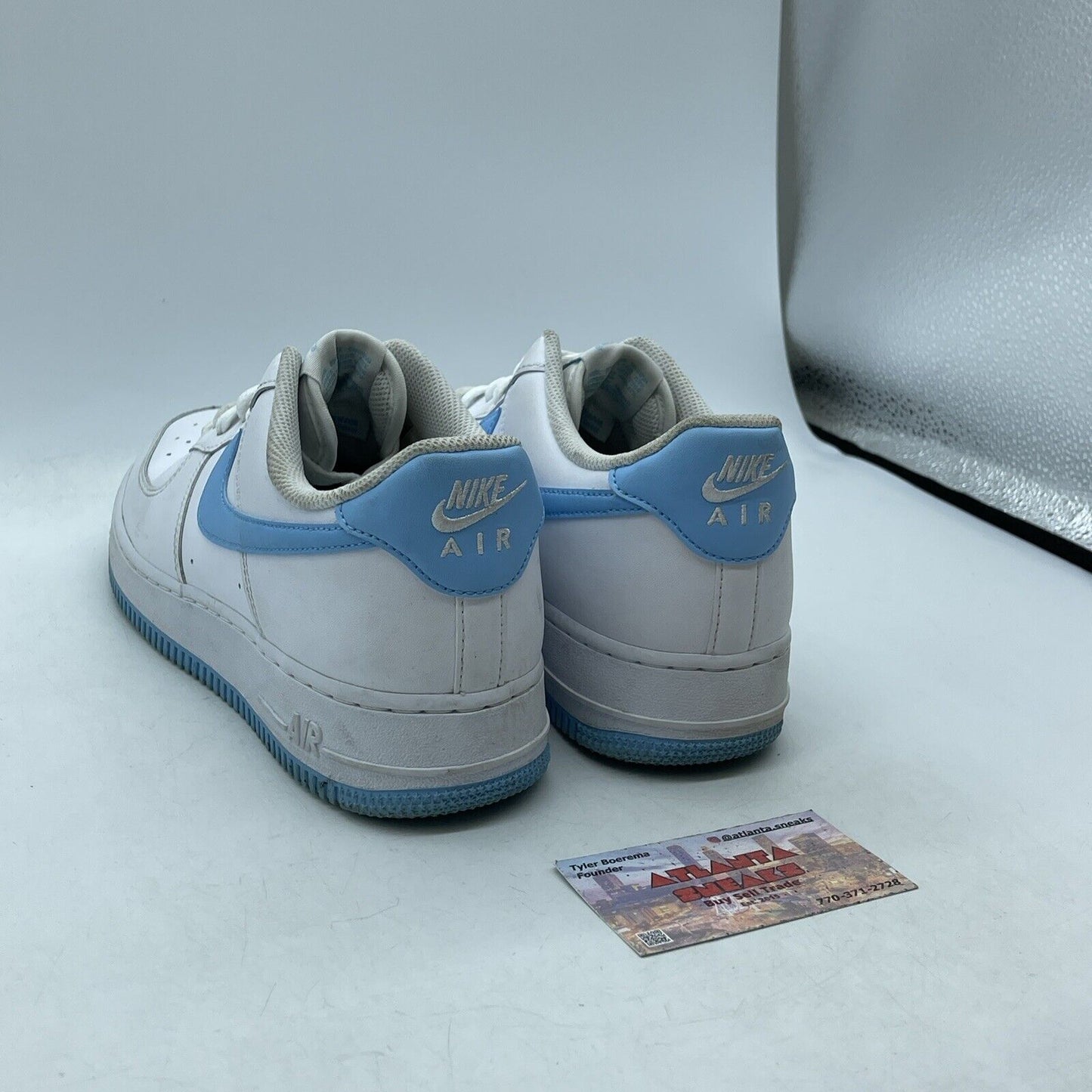 Size 8.5 - Nike Air Force 1 '07 White Aquarius Blue Leather (FQ4296-100)