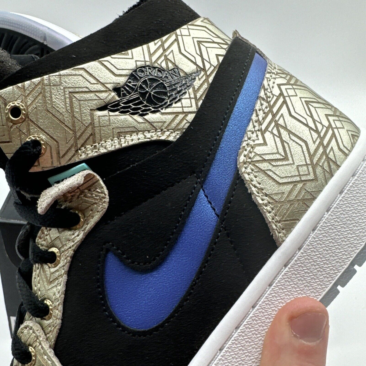 Size 9 - Jordan 1 Zoom Comfort Gold Laser 2021 Blue Black Suede Icy Soles New OG